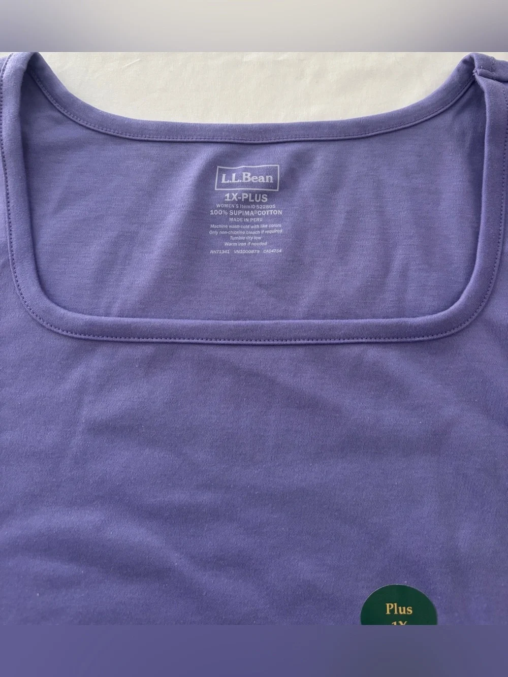 LL Bean Purple 100% Cotton Square Neck Top Women’s 1X New with Tags - Picture 10 of 13